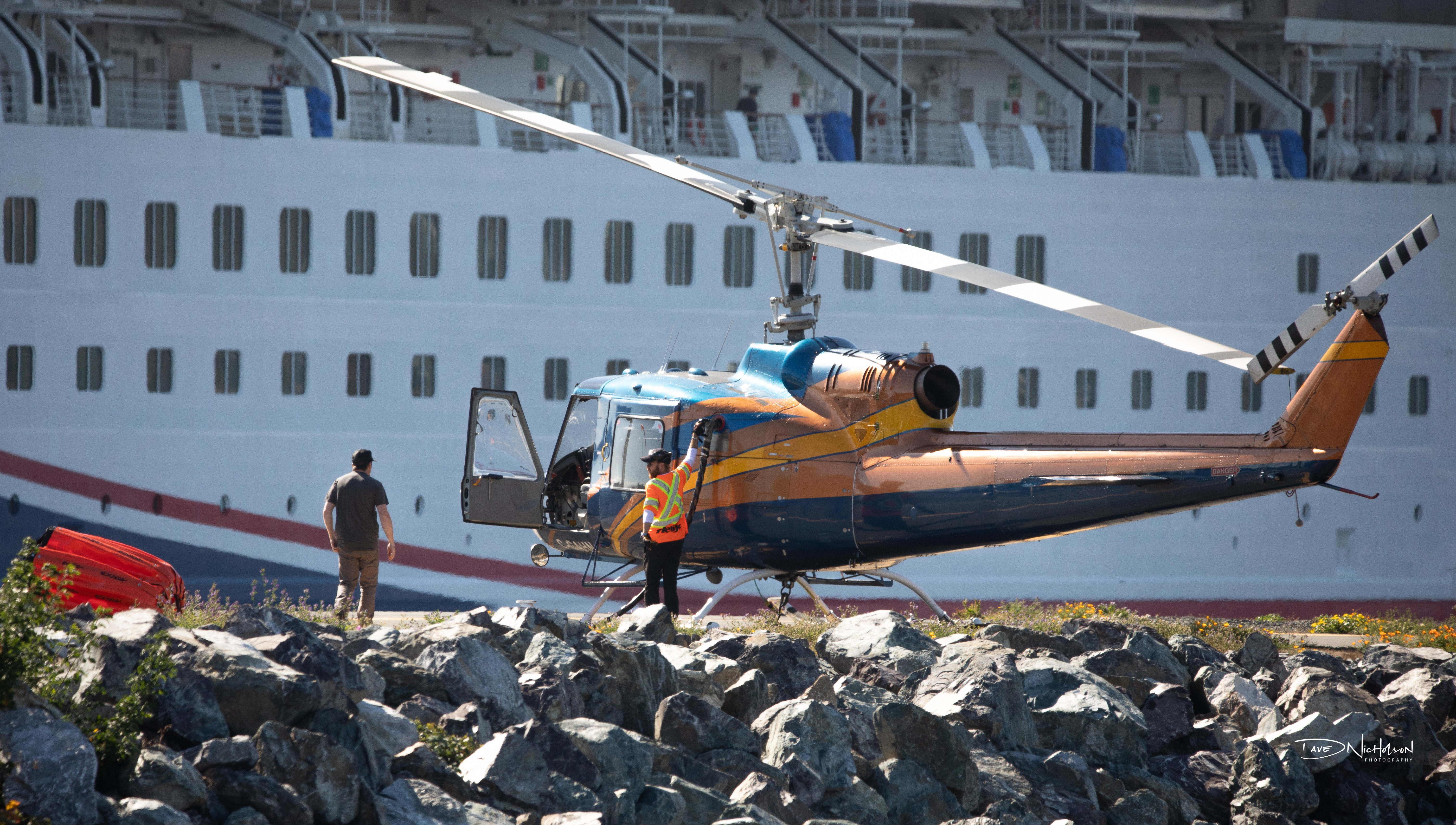 Kestrel Helicopters based out of Parksville, BC  Bell 204B refueling at Helijet to continue fighting the Jack Mountain wildfire outside of Victoria, BC