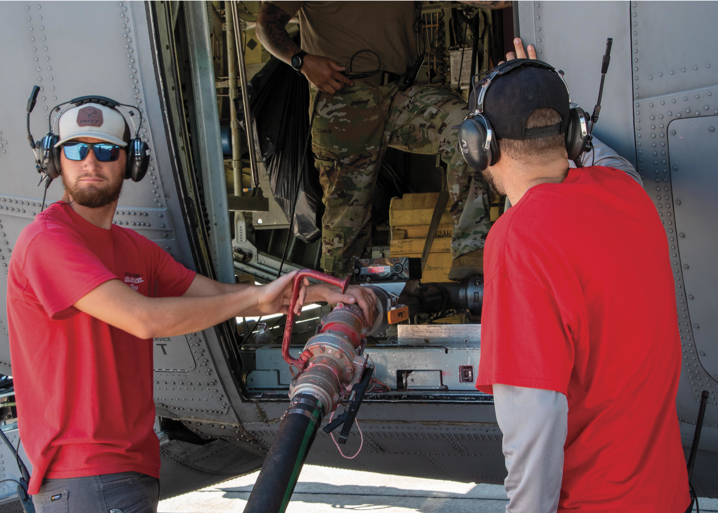 CAL FIRE employees load retardant into the MAFFS system of an Air National Guard C-130, designated “MAFFS 9 out of Reno, Nev." July 13, 2021, from CAL FIRE Air Tanker Base, McClellan Park, Calif. The Air Force C-130 MAFFS-equipped aircraft, as requested by the National Interagency Fire Center and approved by the Secretary of Defense, are providing unique fire-fighting capabilities. Modular Airborne Fire Fighting Systems (MAFFS) are the U.S. Forest Service’s portable fire-retardant delivery systems can be inserted into military C-130 aircraft without major structural modifications to convert them into air tankers when needed. They can discharge their entire load of up to 3,000 gallons of retardant in less than five seconds, covering an area one-quarter of a mile long by 100 feet wide, or make variable drops. Once the load is discharged, and the aircraft land at the tanker base, it can be refilled in less than 12 minutes.