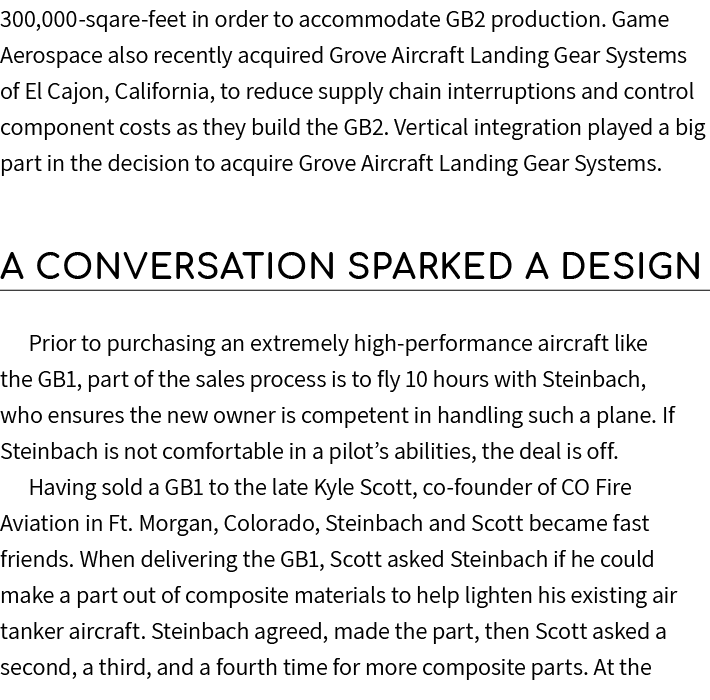 300,000 sqare feet in order to accommodate GB2 production. Game Aerospace also recently acquired Grove Aircraft Landi...