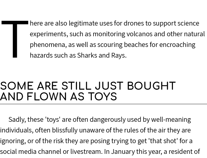 There are also legitimate uses for drones to support science experiments, such as monitoring volcanos and other natur...