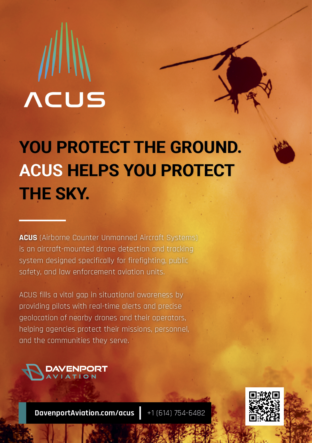 A flyer for AcuS, a company that provides air traffic control and airport management services. The flyer features a helicopter and a plane in the sky. AI generated content