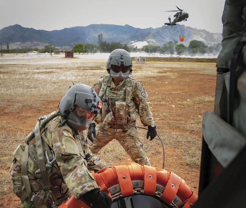 Two men in military uniforms are holding a large orange object. AI generated content
