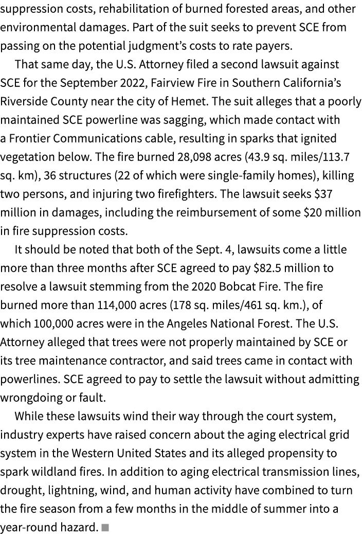 suppression costs, rehabilitation of burned forested areas, and other environmental damages. Part of the suit seeks t...
