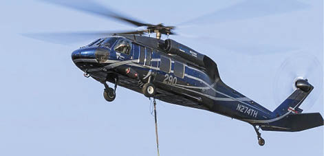 A helicopter is flying in the air with a rope attached to it. AI generated content