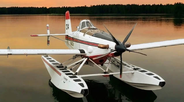 A small airplane with a propeller is on the water. AI generated content