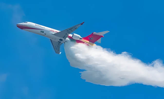 A large jet is flying through the sky, leaving a trail of smoke behind it. AI generated content