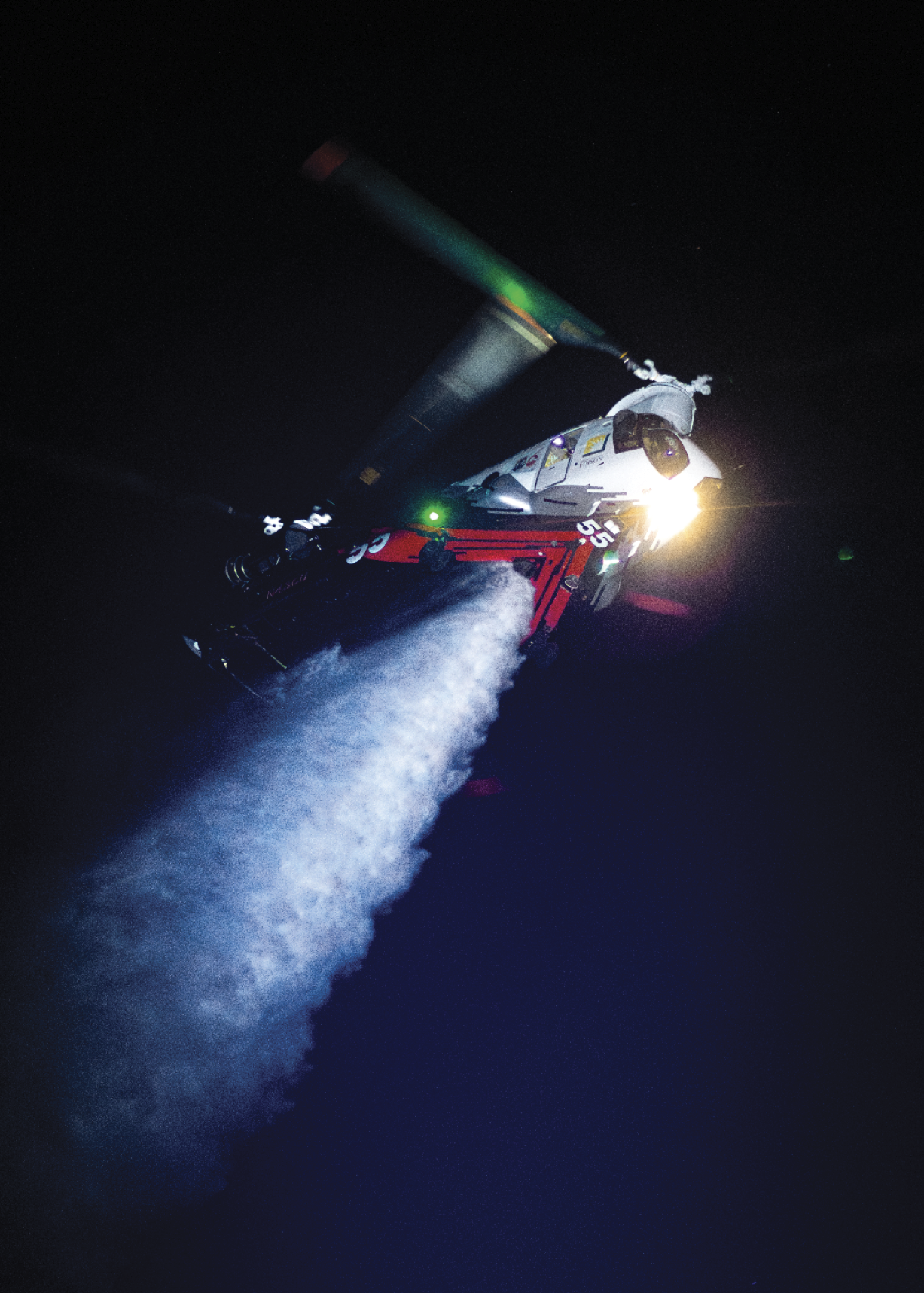 A helicopter is flying through the sky, leaving a trail of smoke behind it. AI generated content