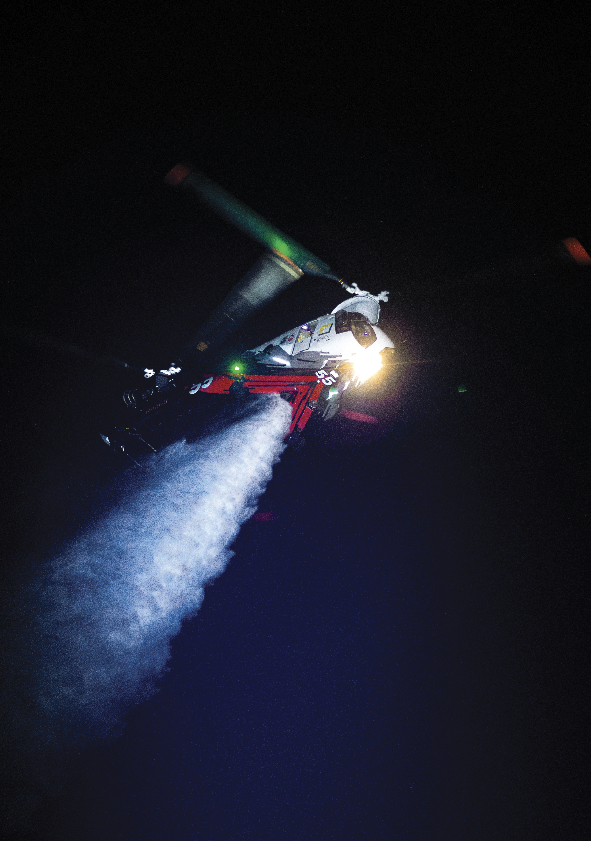 A helicopter is flying through the sky, leaving a trail of smoke behind it. AI generated content