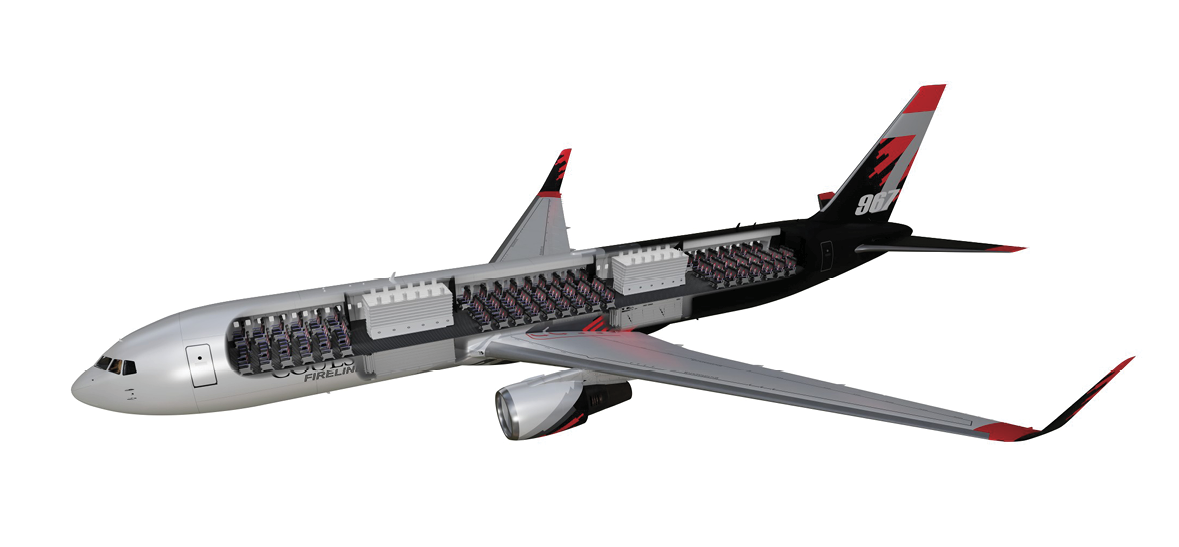 A large commercial airplane with a red tail. AI generated content