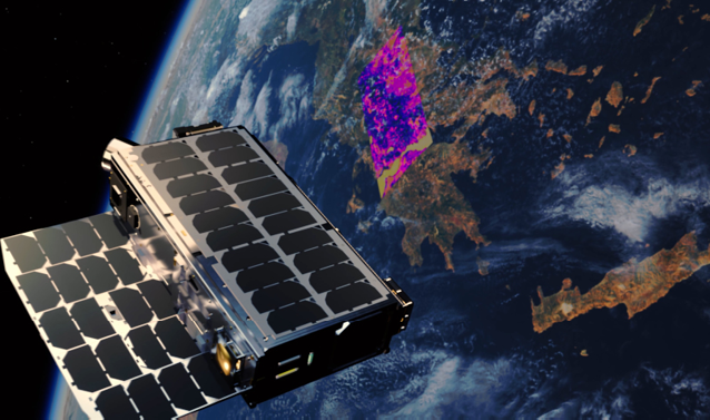 A spacecraft is flying over a blue planet. AI generated content