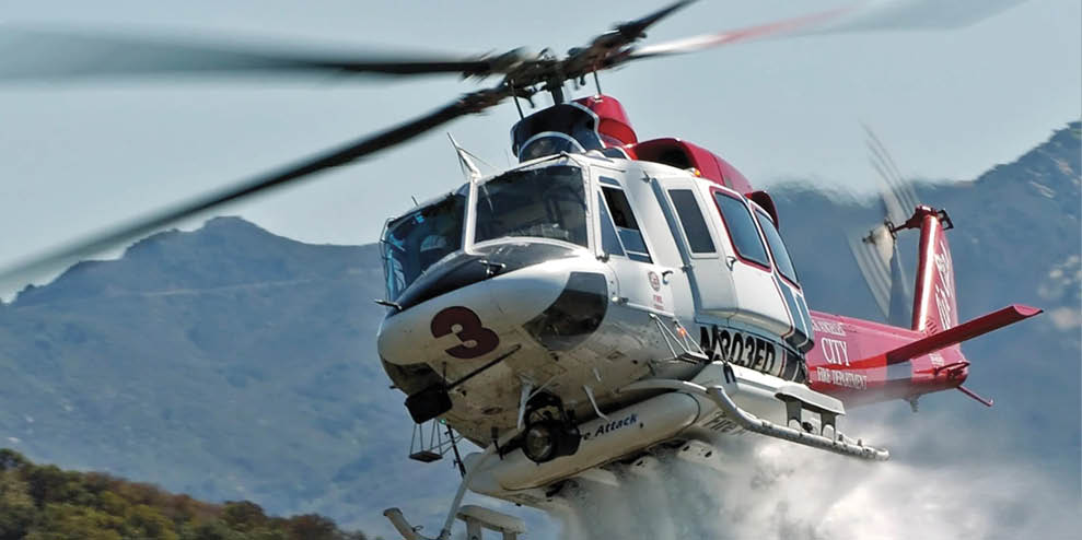A helicopter is flying in the air with its landing gear down. AI generated content
