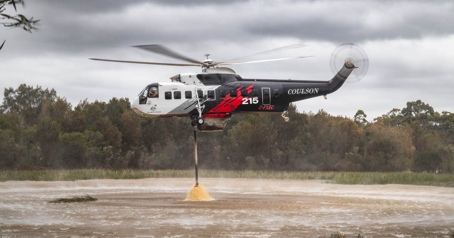 A helicopter with a red and blue tail is flying in the sky. AI generated content
