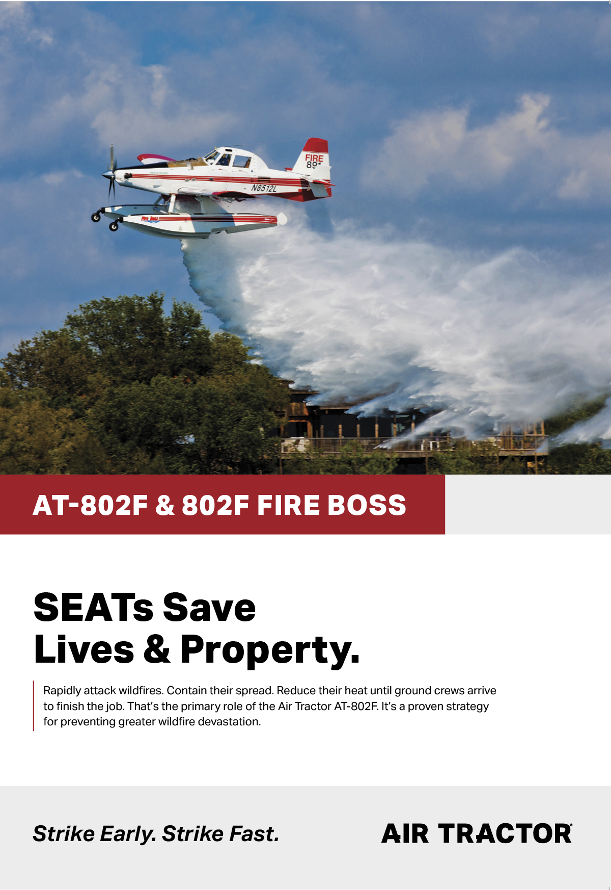 A red and white airplane is flying over a forest with a fire in the background. AI generated content