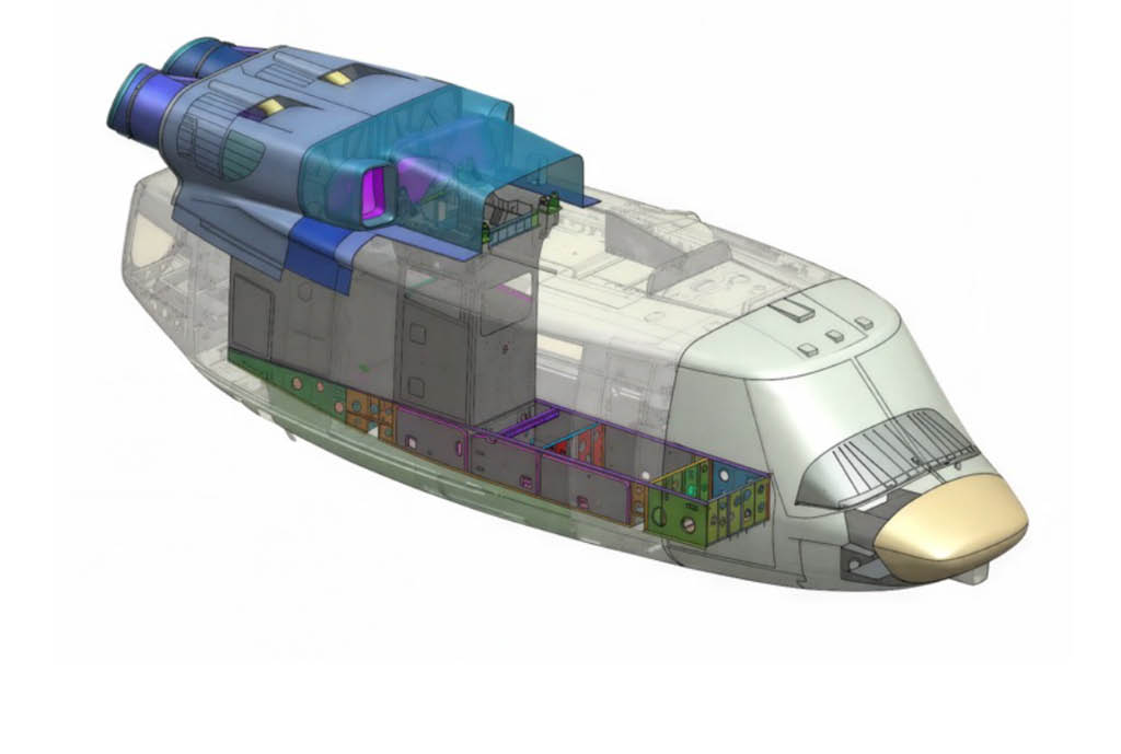 A detailed 3D cutaway rendering of a spacecraft showing internal compartments and external engines. Description generated by AI