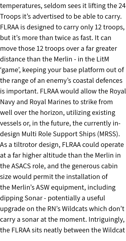 temperatures, seldom sees it lifting the 24 Troops it’s advertised to be able to carry. FLRAA is designed to carry on...