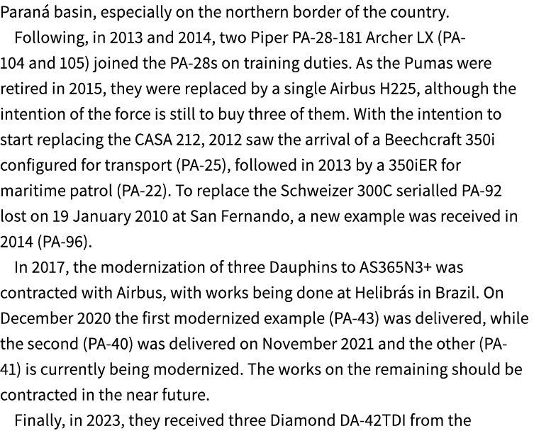Paran basin, especially on the northern border of the country. Following, in 2013 and 2014, two Piper PA 28 181 Arch...
