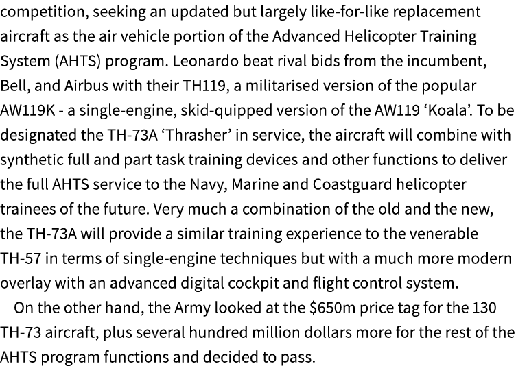 competition, seeking an updated but largely like for like replacement aircraft as the air vehicle portion of the Adva...