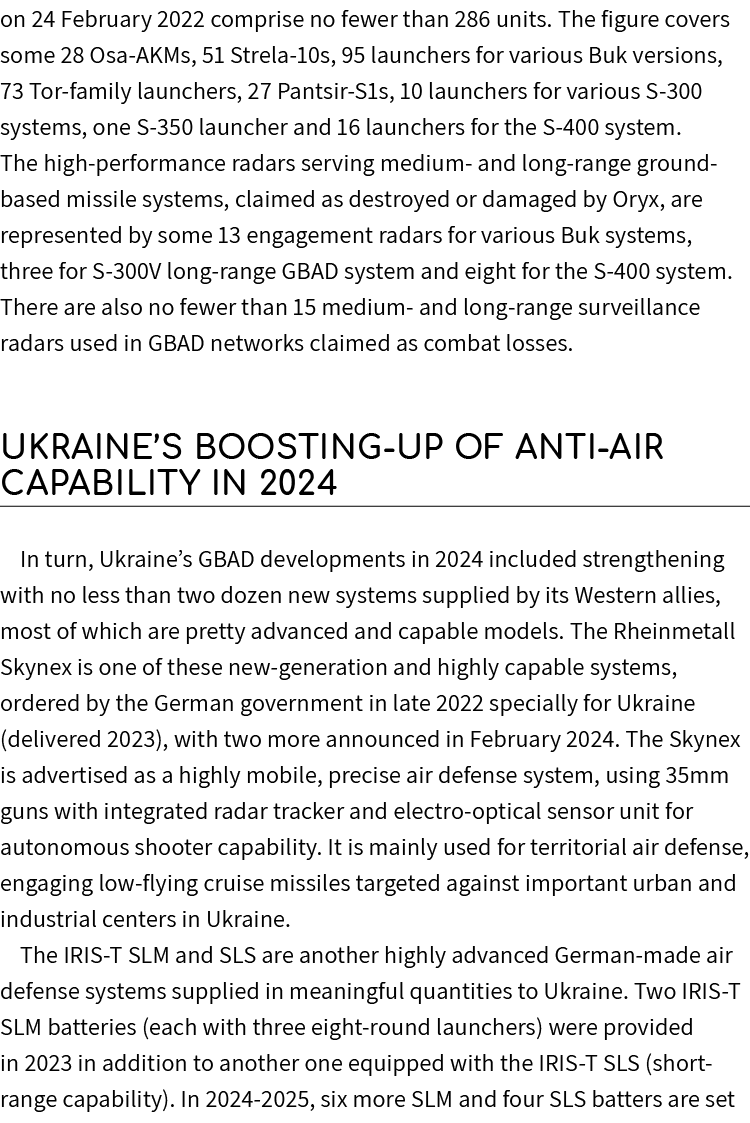 on 24 February 2022 comprise no fewer than 286 units. The figure covers some 28 Osa AKMs, 51 Strela 10s, 95 launchers...
