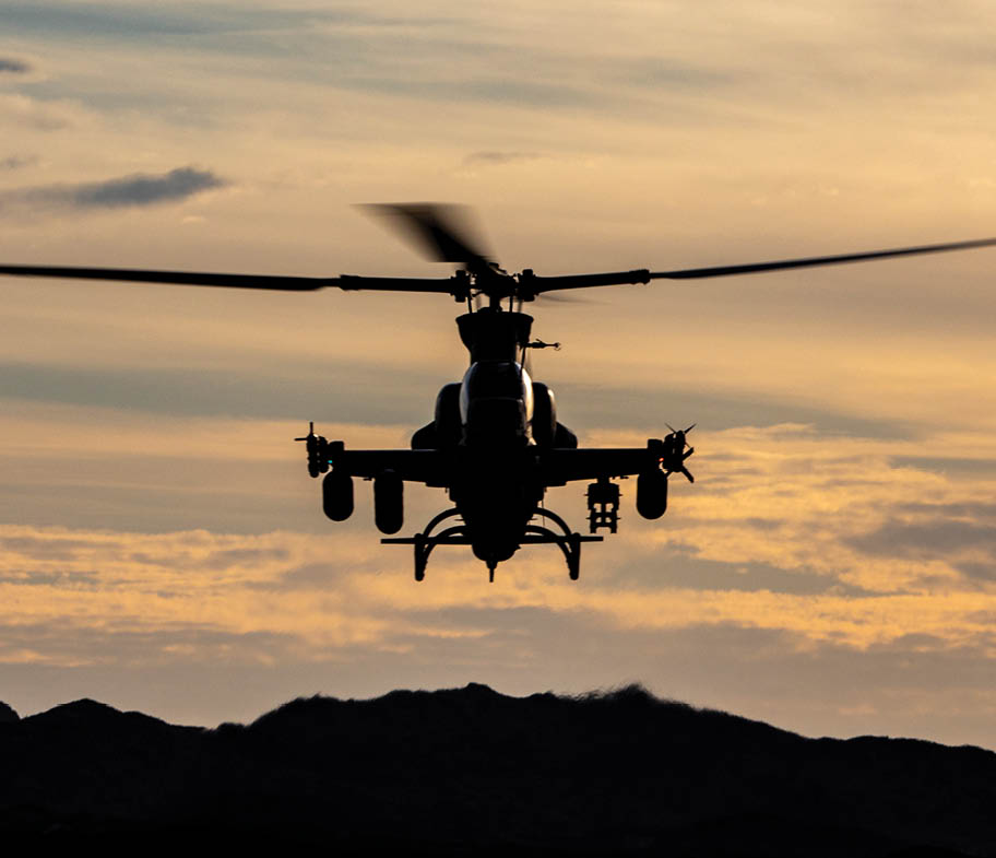 A U.S. Marine Corps AH-1Z Viper aircraft assigned to Marine Aviation Weapons and Tactics Squadron One (MAWTS-1), conducts an assault support tactics exercise during Weapons and Tactics Instructor (WTI) course 1-20 at Chocolate Mountain Aerial Gunnery Range, California, Oct. 16, 2019. WTI is a seven-week training event hosted by Marine Aviation Weapons and Tactics Squadron One (MAWTS-1), which emphasizes operational integration of the six functions of Marine Corps aviation in support of a Marine Air Ground Task Force. WTI also provides standardized advanced tactical training and certification of unit instructor qualifications to support Marine aviation training and readiness, and assists in developing and employing aviation weapons and tactics. (U.S. Marine Corps photo by Cpl. Lauren Brune)