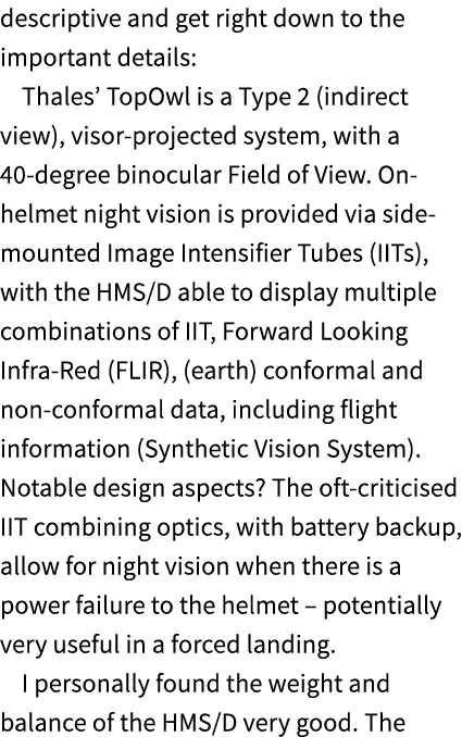 descriptive and get right down to the important details: Thales’ TopOwl is a Type 2 (indirect view), visor projected ...