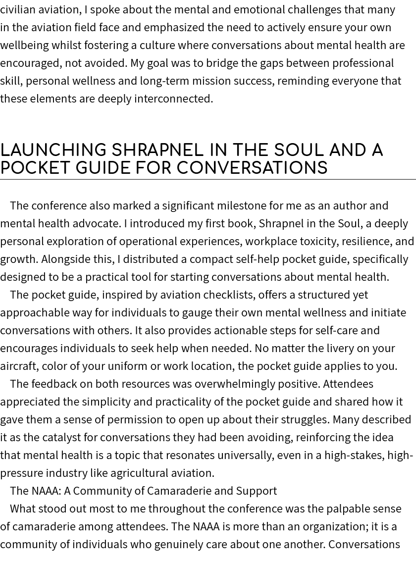 civilian aviation, I spoke about the mental and emotional challenges that many in the aviation field face and emphasi...