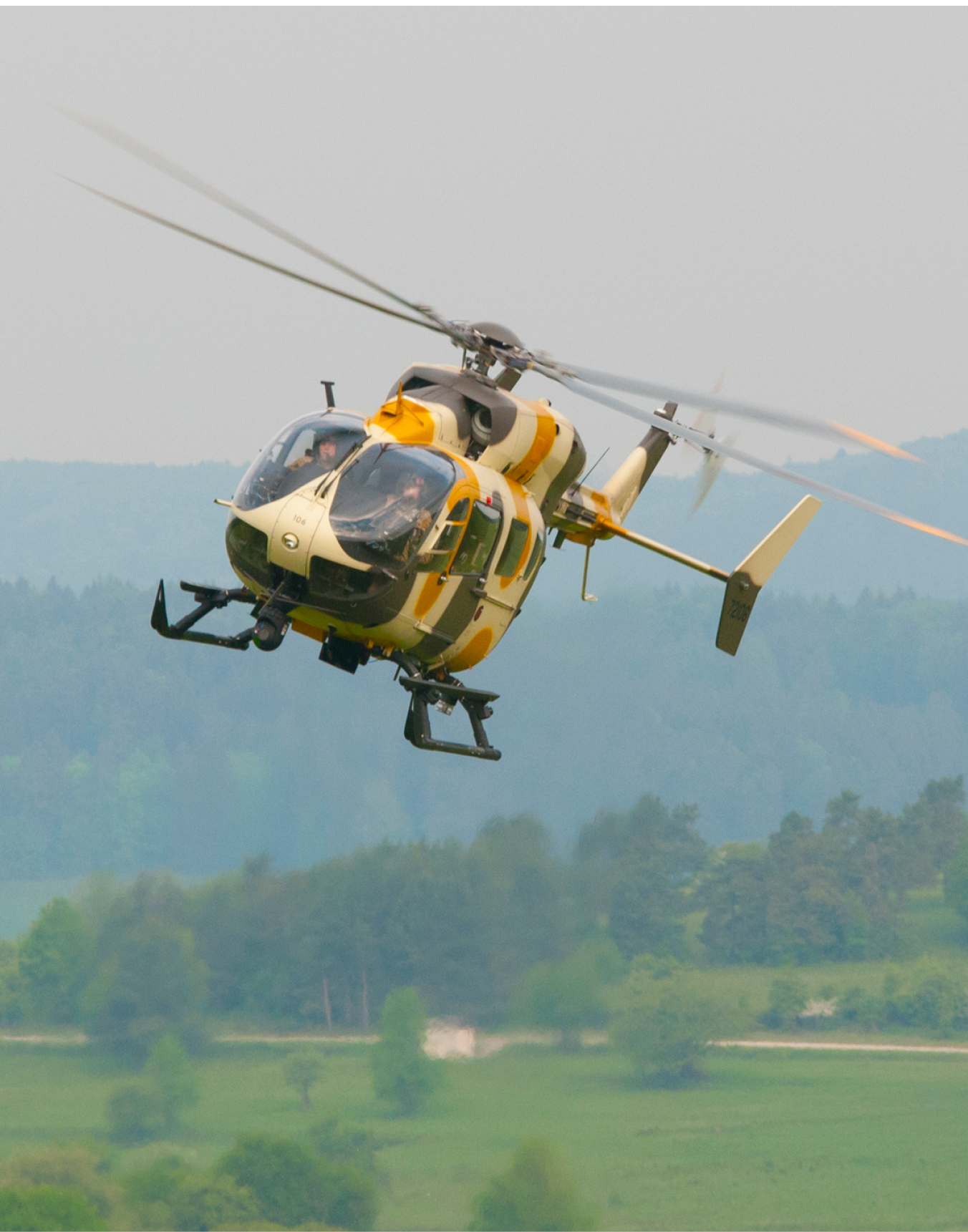 A U.S. Army Soldier, operating a UH-72 Lakota, assigned to Falcon Flight Detachment, Joint Multinational Readiness Center, performs maneuvers over Hohenfels Training Area, Hohenfels, Germany, during Combined Resolve X, May 4, 2018. Combined Resolve X includes approximately 3,700 participants from 13 nations at the 7th Army Training Command's Grafenwoehr and Hohenfels Training Area. Combined Resolve is a U.S. Europe-directed multinational exercise series designed to give the Army's regionally allocated combat brigades to Europe a combat training center rotation with a joint, multinational environment. (U.S. Army Photo by Maj. Jeffrey C. Strow/145th MPAD)