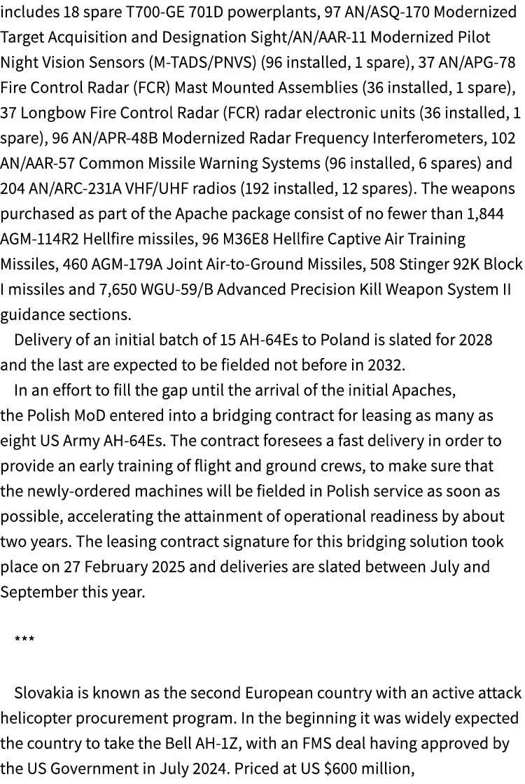 includes 18 spare T700 GE 701D powerplants, 97 AN/ASQ 170 Modernized Target Acquisition and Designation Sight/AN/AAR ...