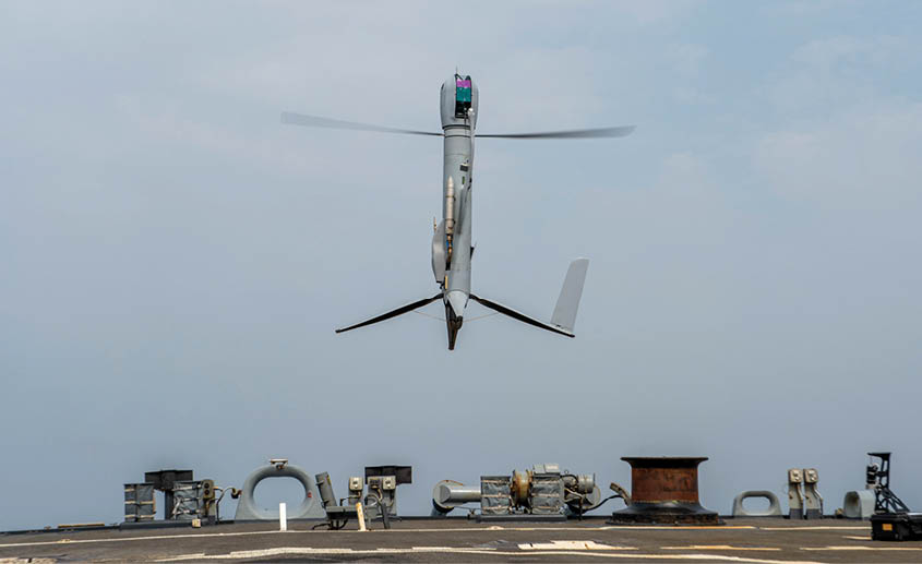 230308-N-NH267-1225 ARABIAN GULF (March 8, 2023) An Aerovel Flexrotor unmanned aerial vehicle takes off from the flight deck of the guided-missile destroyer USS Paul Hamilton (DDG 60) in the Arabian Gulf, March 8, 2023, during International Maritime Exercise 2023. IMX/CE 2023 is the largest multinational training event in the Middle East, involving 7,000 personnel from more than 50 nations and international organizations committed to preserving the rules-based international order and strengthening regional maritime security cooperation. (U.S. Navy photo by Mass Communication Specialist 2nd Class Elliot Schaudt)