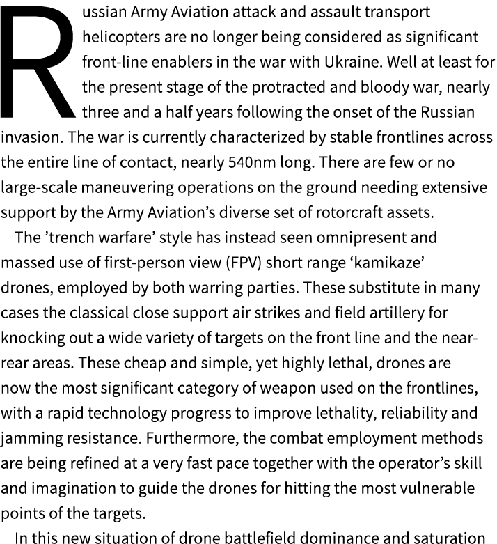 Russian Army Aviation attack and assault transport helicopters are no longer being considered as significant front li...