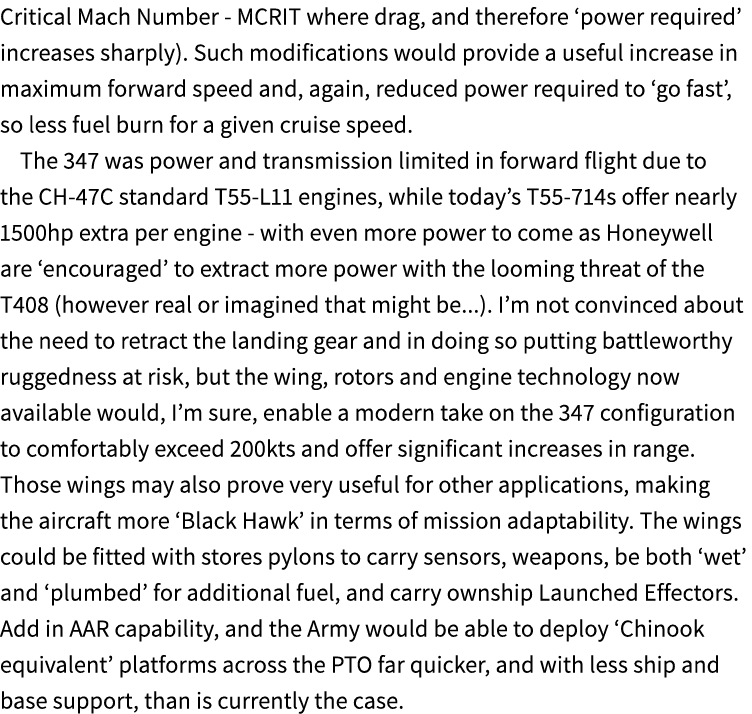 Critical Mach Number MCRIT where drag, and therefore ‘power required’ increases sharply). Such modifications would pr...