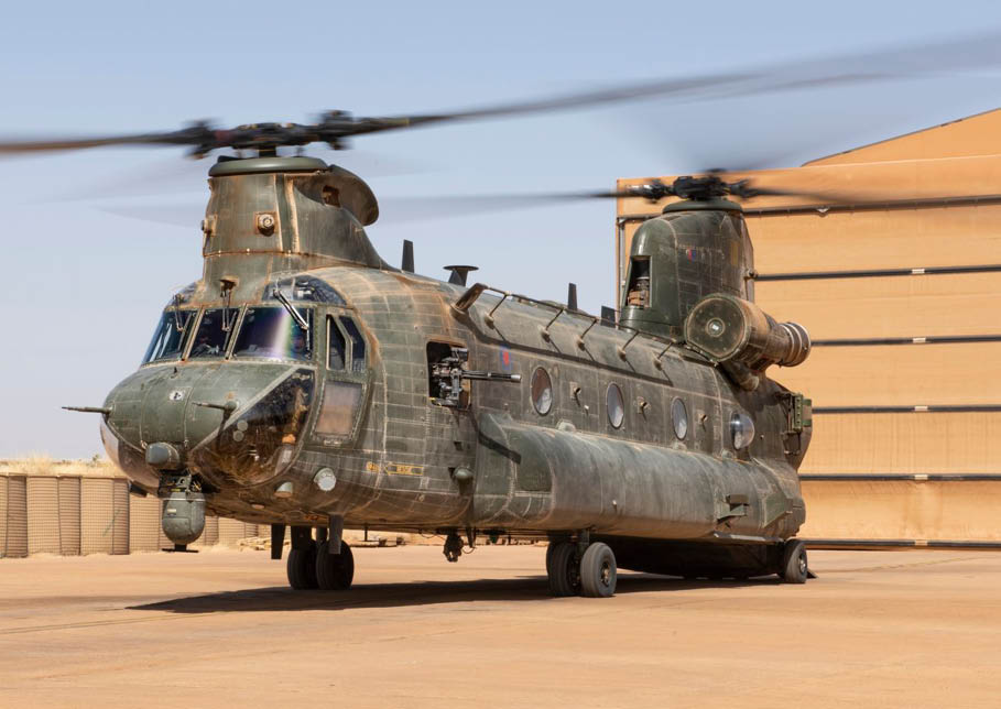 Sqn Ldr Sam Bennett and Flt Lt Paul Huyton prepare to taxi out from the UK dispersal at Gao after loading Col Assimi Go ta and General General Marc Conruyt along with their close protection teams.  The crewman on the sortie were MACR Graeme Jones and Sgt Adam Griffin. The return crew from Menaka were Flt Lt Andy Donovan, Flt Lt Andy Broadhead, FS Ian Walters and Sgt Lance Jackson. 