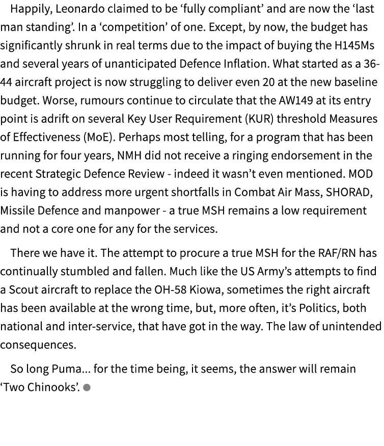 Happily, Leonardo claimed to be ‘fully compliant’ and are now the ‘last man standing’. In a ‘competition’ of one. Exc...