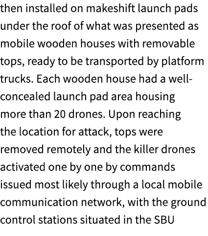 then installed on makeshift launch pads under the roof of what was presented as mobile wooden houses with removable t...