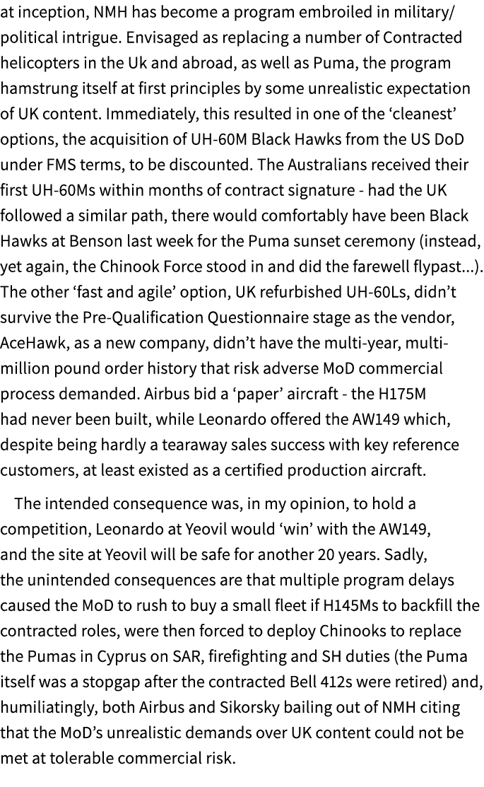at inception, NMH has become a program embroiled in military/political intrigue. Envisaged as replacing a number of C...