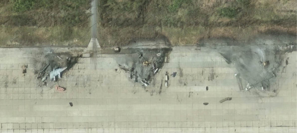 A satellite image shows destroyed aircrafts in the aftermath of a drone strike at the Olenya air base, Murmansk region, Russia, June 4, 2025, Maxar Technologies/Handout via REUTERS THIS IMAGE HAS BEEN SUPPLIED BY A THIRD PARTY. NO RESALES. NO ARCHIVES. MANDATORY CREDIT. MUST NOT OBSCURE LOGO. 