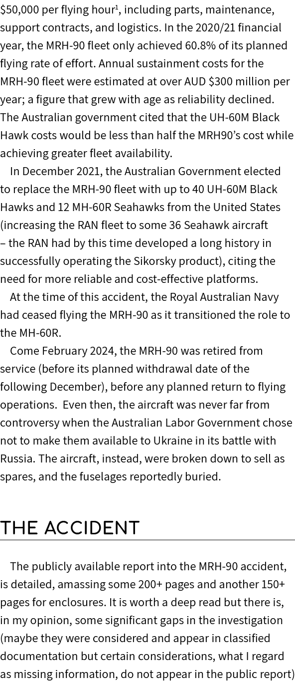 $50,000 per flying hour1, including parts, maintenance, support contracts, and logistics. In the 2020/21 financial ye...