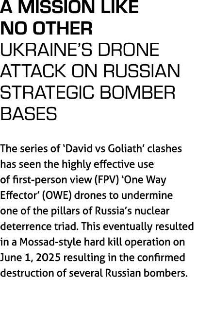 A mission like no other Ukraine’s drone attack on Russian strategic bomber bases The series of ‘David vs Goliath’ cla...