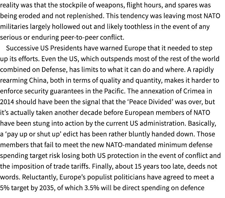 reality was that the stockpile of weapons, flight hours, and spares was being eroded and not replenished. This tenden...