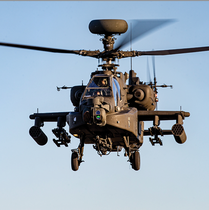 A U.S. Army AH-64E Apache helicopter flies over the Bombing Target 11 (BT-11) range on Piney Island, North Carolina, during Operation Razor Talon, Nov. 17, 2021. The BT-11 range, a satellite facility of Marine Corps Air Station Cherry Point, was used by U.S. Army Soldiers assigned to Charlie Company, 1st Battalion, 101st Aviation Regiment, 101st Airborne Division out of Fort Campbell, Kentucky. (U.S. Marine Corps photo by Lance Cpl. Lauralle Walker)