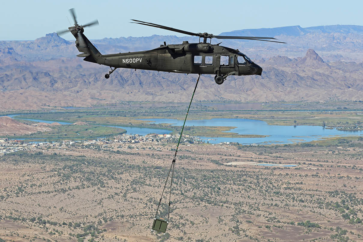 OPV Blackhawk N600PV at Yuma Proving Grounds, Arizona on Oct 14, 2022 during Gateway Technology PC22. The unihabited aircraft carried a 3,000-pound external sling load, dropping it off at an LZ.