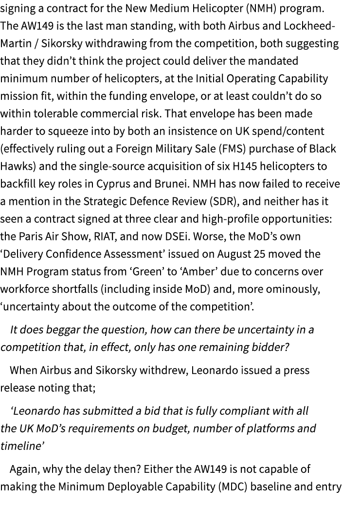 signing a contract for the New Medium Helicopter (NMH) program. The AW149 is the last man standing, with both Airbus ...