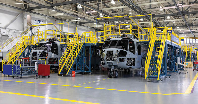 CH-53K® helicopters on final assembly at Sikorsky Aircraft headquarters in Stratford, Conn. The helicopters are in production, leveraging the company’s digital build and advanced technology production processes. Photo courtesy Sikorsky, a Lockheed Martin company.