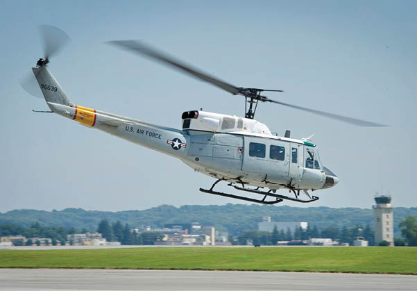 YOKOTA AIR BASE, Japan -- A UH-1N Iroquois helicopter takes off from Yokota Air Base, Japan, July 15, 2011. (U.S. Air Force photo/Staff Sgt. Samuel Morse)