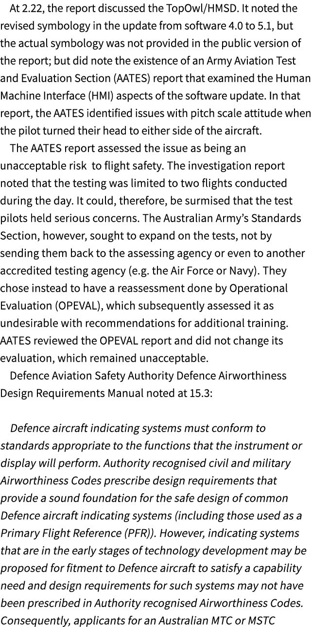 At 2.22, the report discussed the TopOwl/HMSD. It noted the revised symbology in the update from software 4.0 to 5.1,...