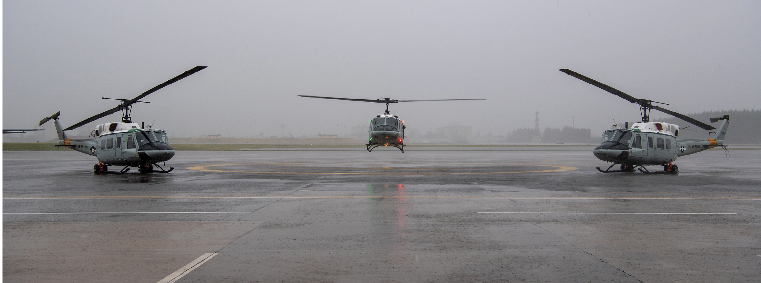 A UH-1N Huey assigned to the 459th Airlift Squadron makes its final landing at Yokota Air Base, Japan, Sept. 5, 2025. The UH-1N first arrived at Yokota in 1980, and for over 45 years, the aircraft supported a wide range of missions across the region, including aeromedical evacuations and the transport of senior government officials. It also played a critical role in Operation Tomodachi following the Great East Japan Earthquake of 2011, conducting reconnaissance flights and low-level radiation mapping in the aftermath of the Fukushima Daiichi Nuclear Plant disaster. (U.S. Air Force photo by Staff Sgt. Natalie Doan)