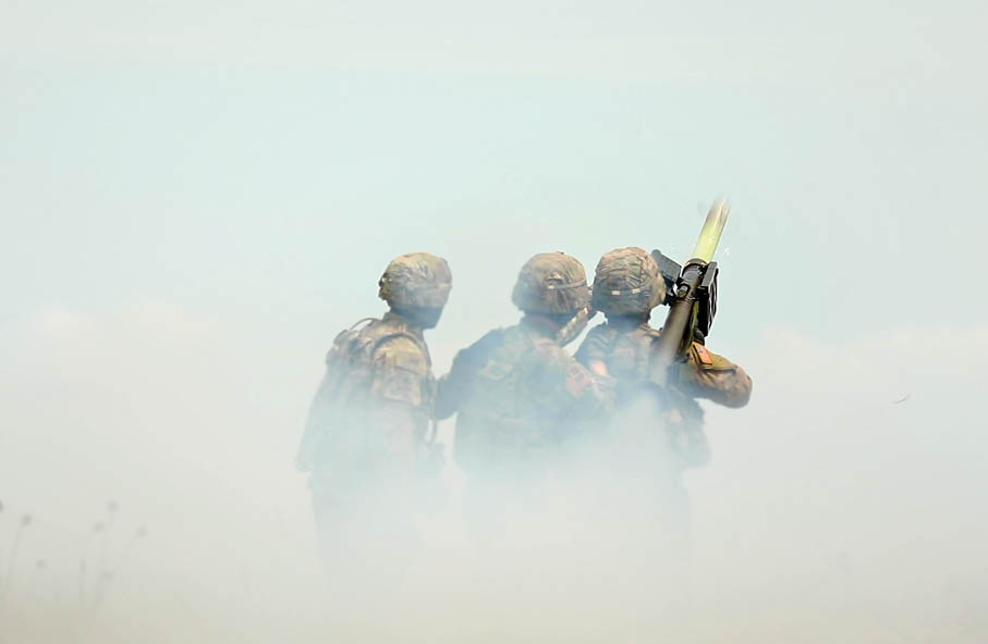 Sgt. Zane Pettibone and Spc. Svenson Albert, infantrymen and members of a Stinger Man-Portable Air Defense System (MANPAD) team with 1st Battalion, 16th Infantry Regiment, 1st Armored Brigade Combat Team, 1st Infantry Division, fire and hit an outlaw drone target, as part of exercise Shabla 19, June 13, 2019. Shabla 19 is designed to improve readiness and interoperability between the Bulgarian Air Force, Navy and Land Forces, and the 10th Army Air and Missile Defense Command, U.S. Army Europe. (U.S. Army photo by Sgt. Thomas Mort)