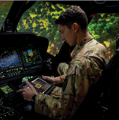 A man in a military uniform is sitting in a cockpit of a helicopter. AI generated content