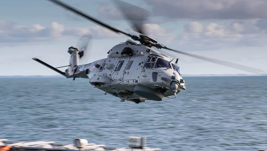 A helicopter is flying over a body of water. AI generated content