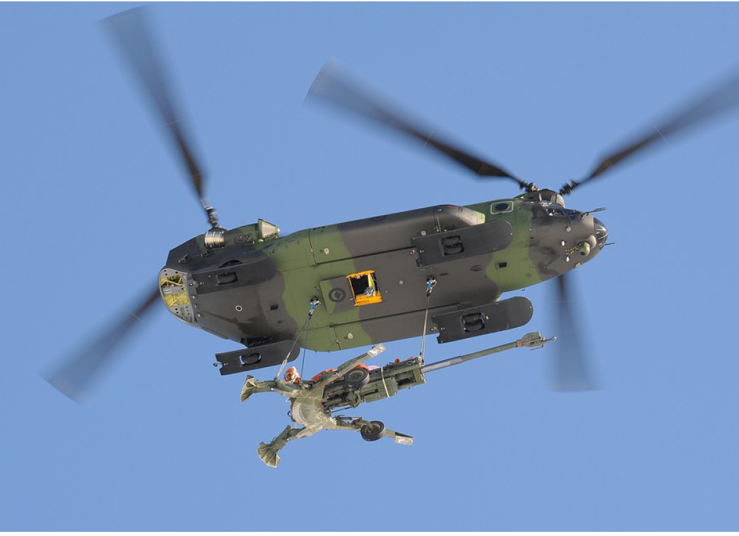 A helicopter is flying in the sky with a person hanging from it. AI generated content