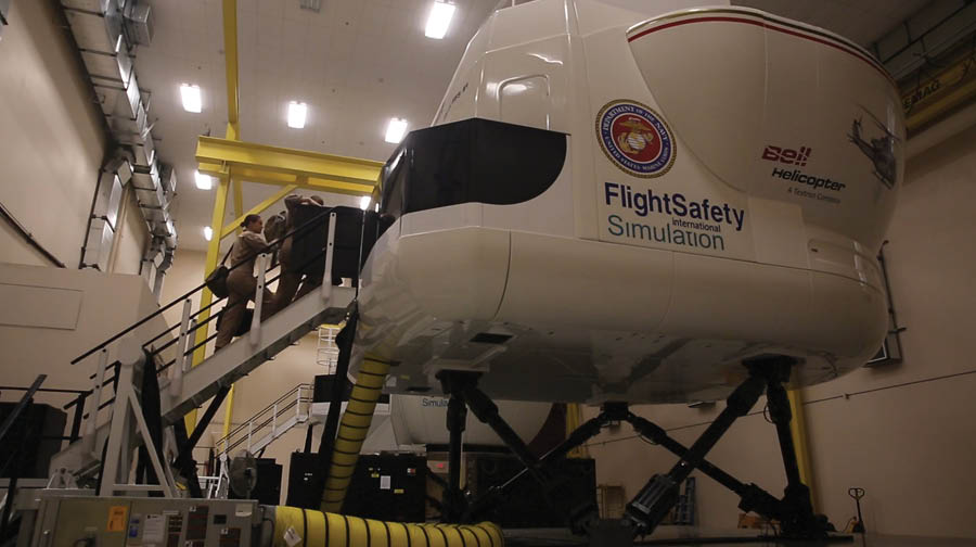 A large white flight simulator with a red and blue logo on the side. AI generated content